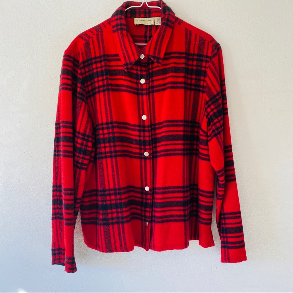 Red Plaid Wool Blend Sweater